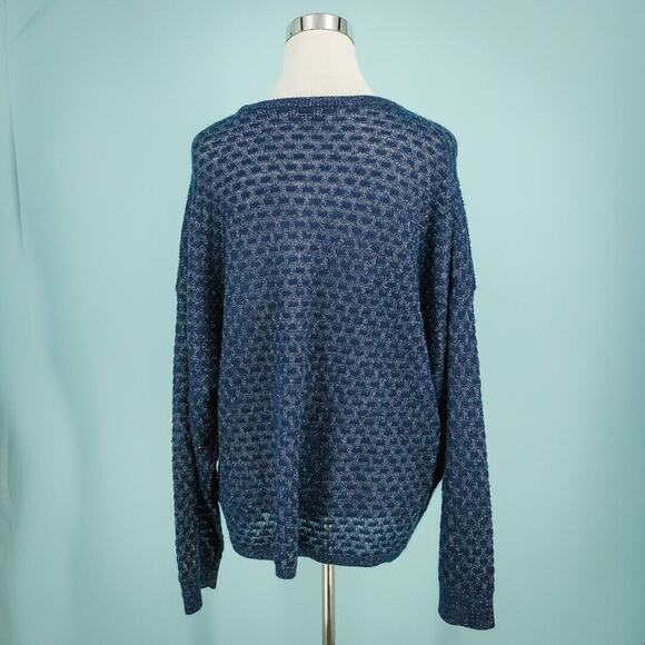 Babaton Aritzia Size Medium M Blue Balboa Crew Oversize Metallic Knit Sweater - Picture 2 of 6